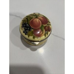 Falcon China ROUND TRINKET PILL BOX Hinged Lid Fruit Pattern Staffordshire